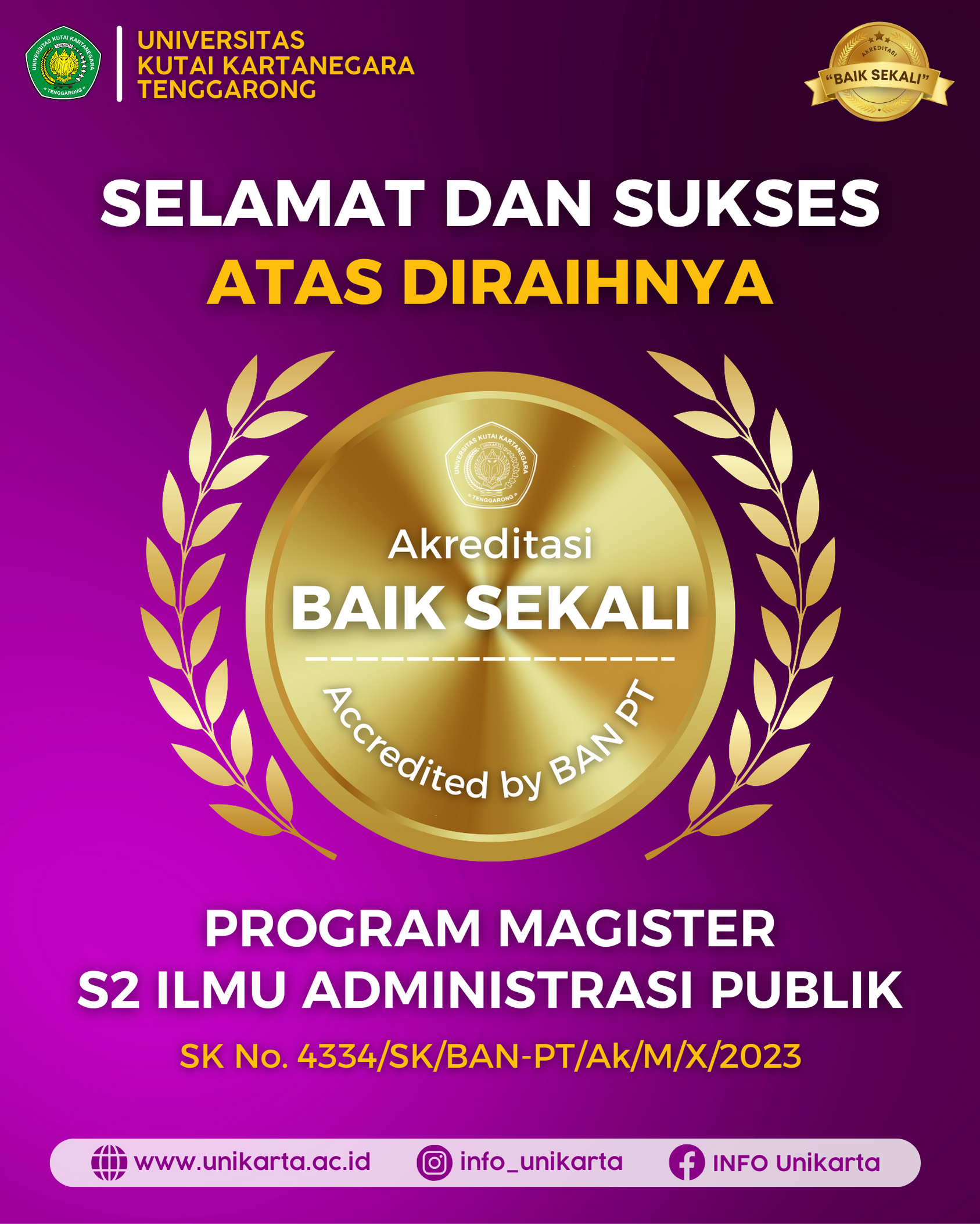 Program Magister S2 Ilmu Administrasi Publik UNIKARTA Raih Akreditasi “Baik Sekali”